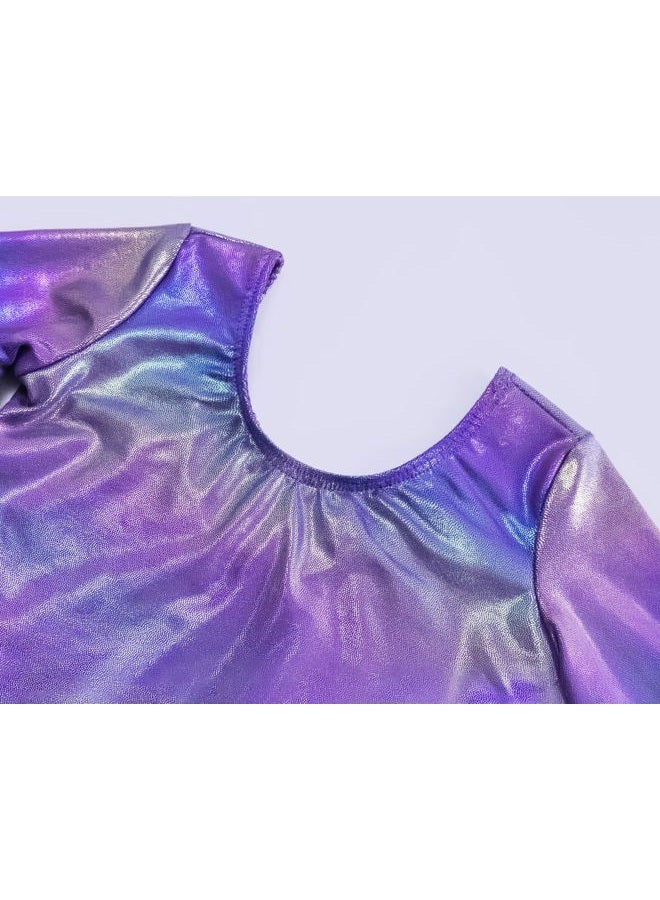 Nokecina Gymnastics Leotards for Girls Sparkly Long Sleeve Size 4t 5t Purple Kids Athletic One-Piece Gym Tumble Outfits - Image 3