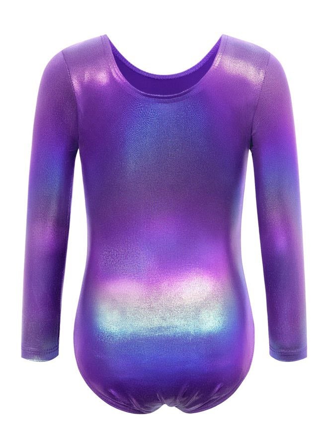 Nokecina Gymnastics Leotards for Girls Sparkly Long Sleeve Size 4t 5t Purple Kids Athletic One-Piece Gym Tumble Outfits - Image 2
