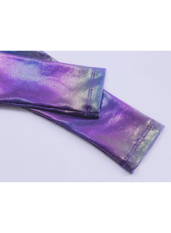 Nokecina Gymnastics Leotards for Girls Sparkly Long Sleeve Size 4t 5t Purple Kids Athletic One-Piece Gym Tumble Outfits - Image 4