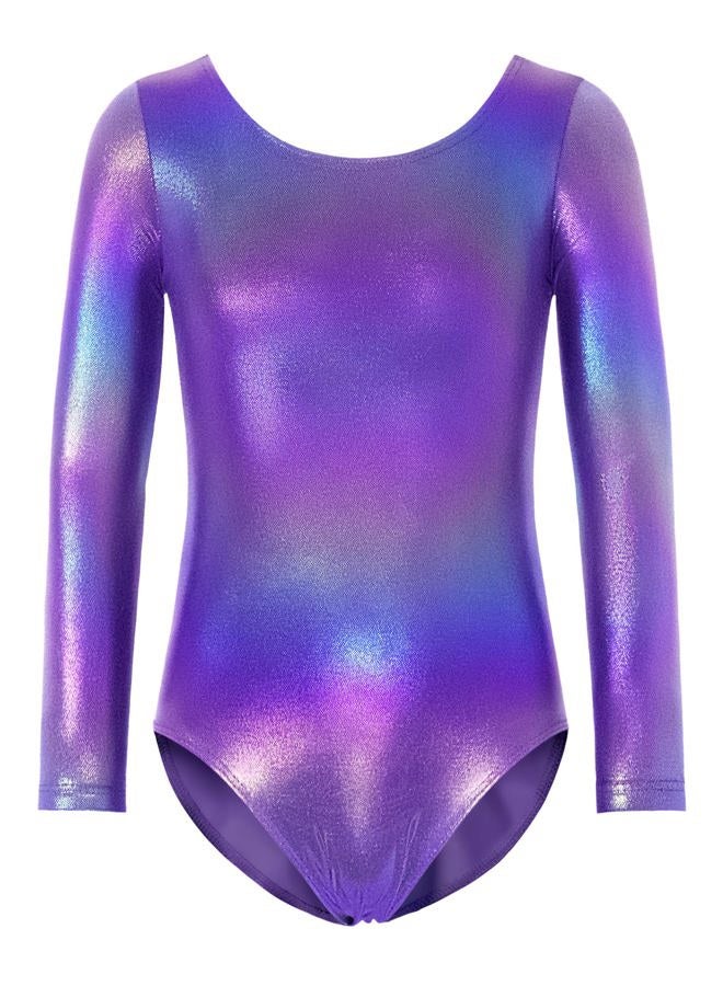 Nokecina Gymnastics Leotards for Girls Sparkly Long Sleeve Size 4t 5t Purple Kids Athletic One-Piece Gym Tumble Outfits - Image 1