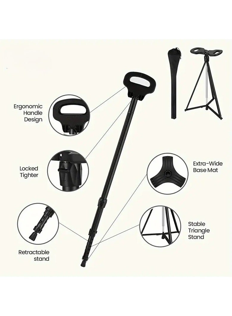 Albawadi Portable Folding Walking Stick with Lightweight Chair Seat Trekking Poles For Camping,Hiking - Image 2