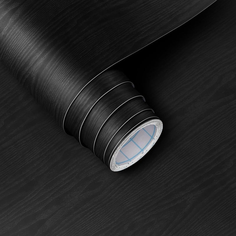 ARS Black Wallpaper Wood Grain Contact Paper Peel and Stick Wall Paper Waterproof Self Adhesive Thickened Vinyl Wrap for Countertops Cabinets Desk Decorative Film Easy to Clean - Image 1