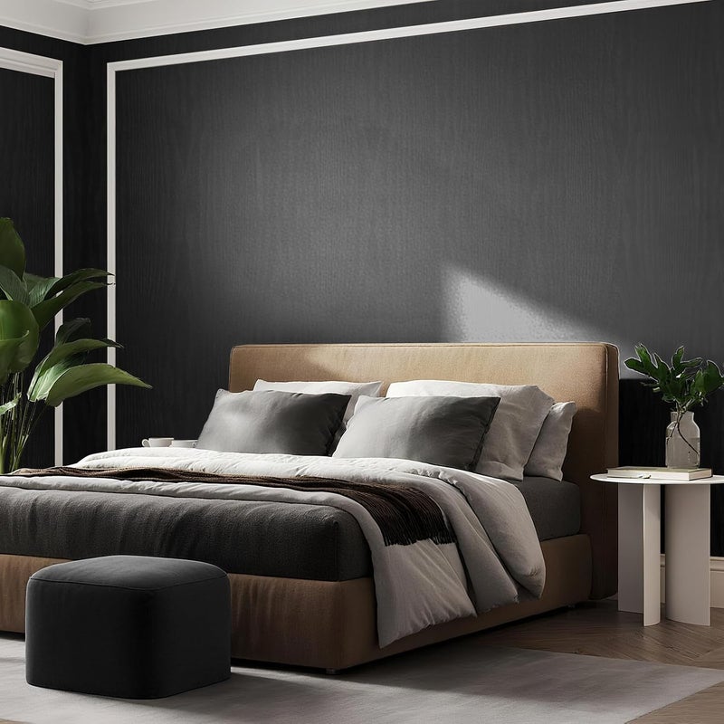 ARS Black Wallpaper Wood Grain Contact Paper Peel and Stick Wall Paper Waterproof Self Adhesive Thickened Vinyl Wrap for Countertops Cabinets Desk Decorative Film Easy to Clean - Image 2