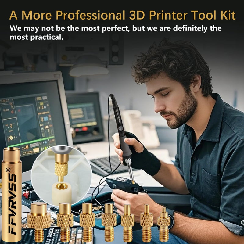 FFVRVSS 7X Soldering Tips/Heat Set Insert Tips - for Thread Inserts M2, M2.5, M3, M4, M5, M6, M8 Soldering Iron Adapter, Compatible with 900M/T18/FX-888D More Affordable Plastic 3D Printer Components Tool Kit - Image 5
