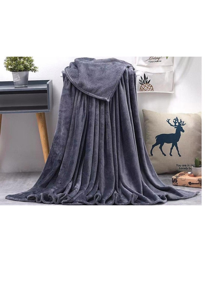 RISHAHOME Light weight Extra Soft King Size Solid Blanket all season Flannel Fleece Throw Blanket 200x230cm 100% Polyester-Grey 
