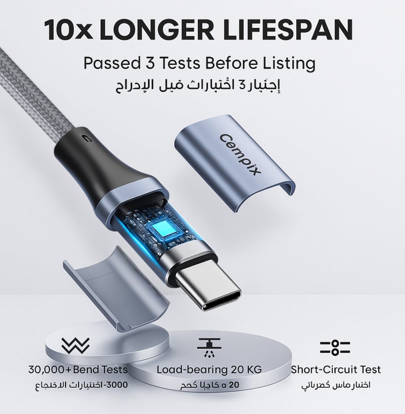 COMPIX USB C Cable 1M, Type C 100W Fast Charging Cable, 10Gbps Data Transfer & 4K@60Hz HD Video, Nylon Braided Type C Cable for MacBook, iPad, PS5 Pro, iPhone 17/16/15, Samsung S25 Ultra/S26/S24 etc - Image 4