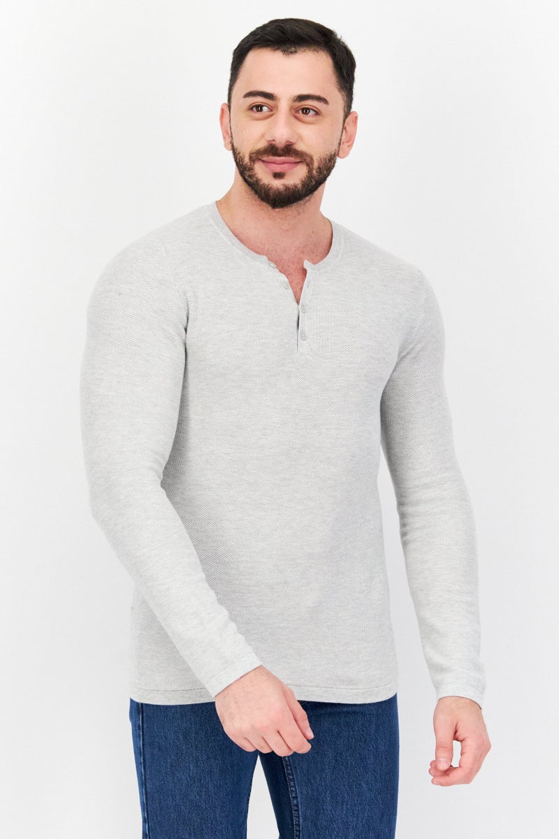 Celio Men Crew Neck Long Sleeve Knitted Sweater, Grey - Image 1