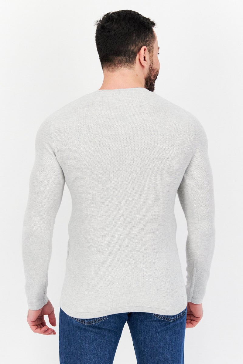 Celio Men Crew Neck Long Sleeve Knitted Sweater, Grey - Image 4