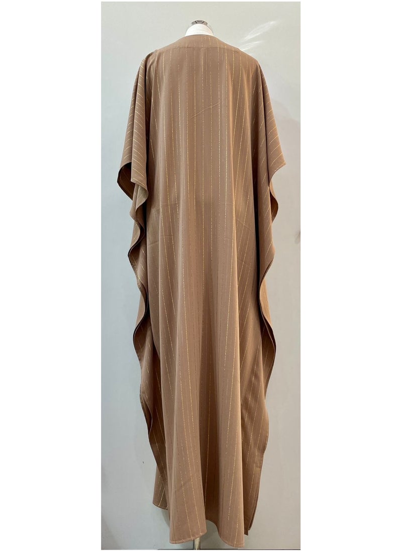 ANOHI TEXTILES - Linen Jellabiya with mix Cotton and Crepe Brown Color - Image 1