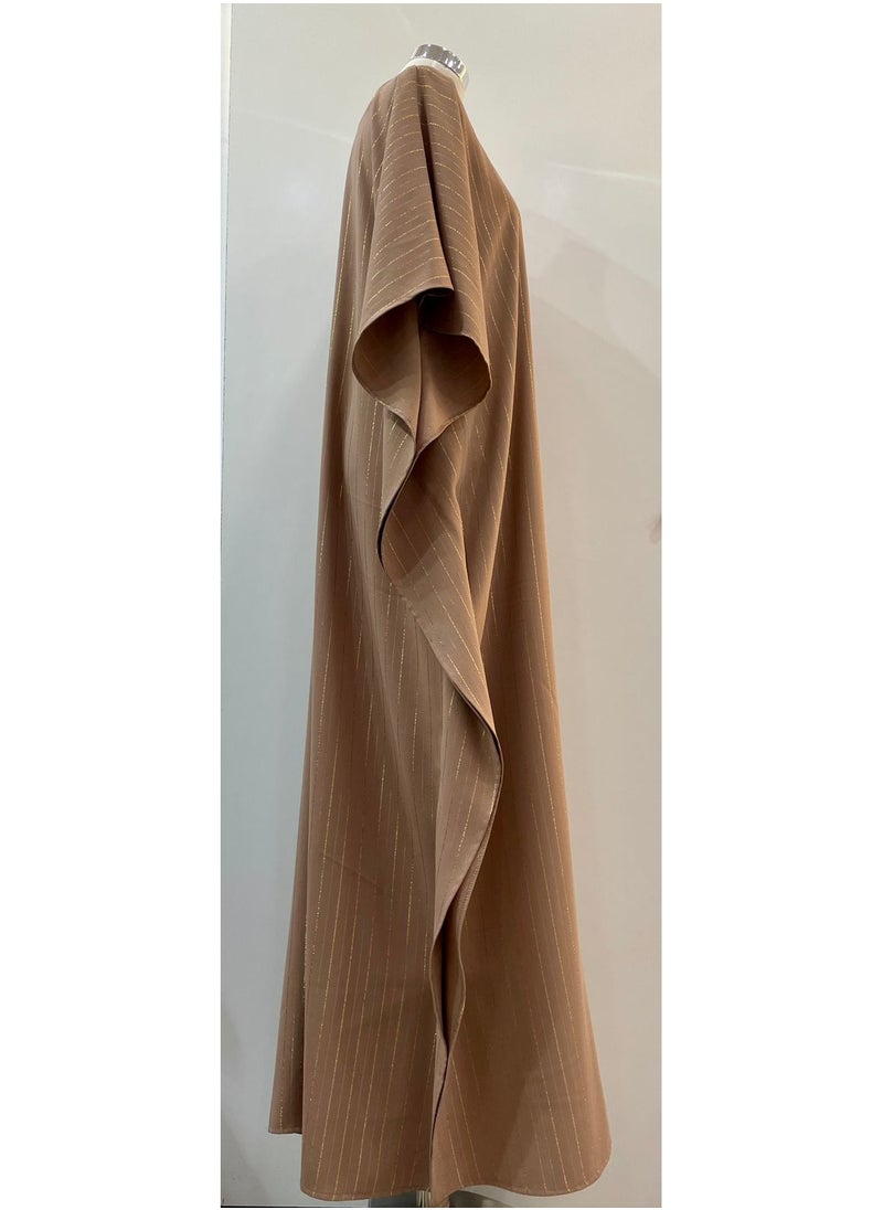 ANOHI TEXTILES - Linen Jellabiya with mix Cotton and Crepe Brown Color - Image 1