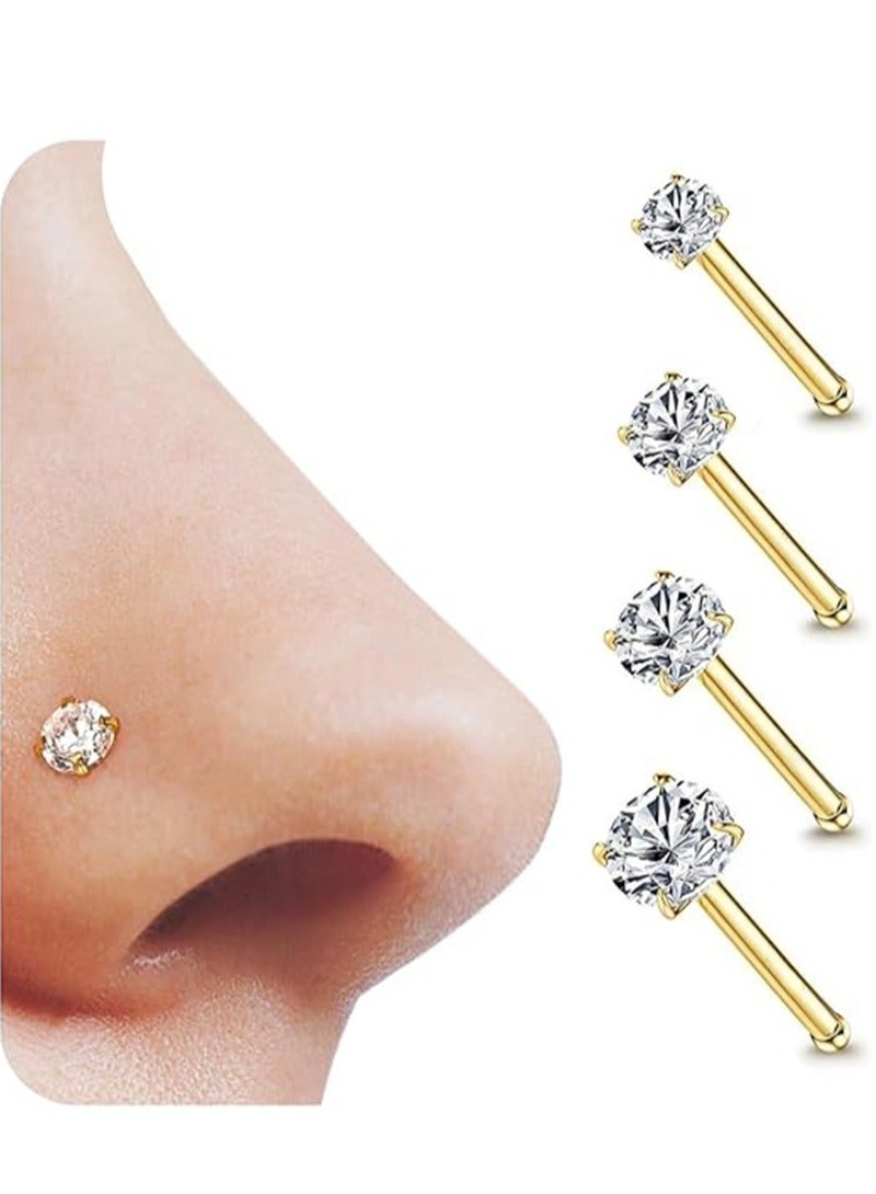 4PCS 14K Solid Gold 1.5/2/2.5/3mm Clear CZ Bone Nose Studs - Image 1