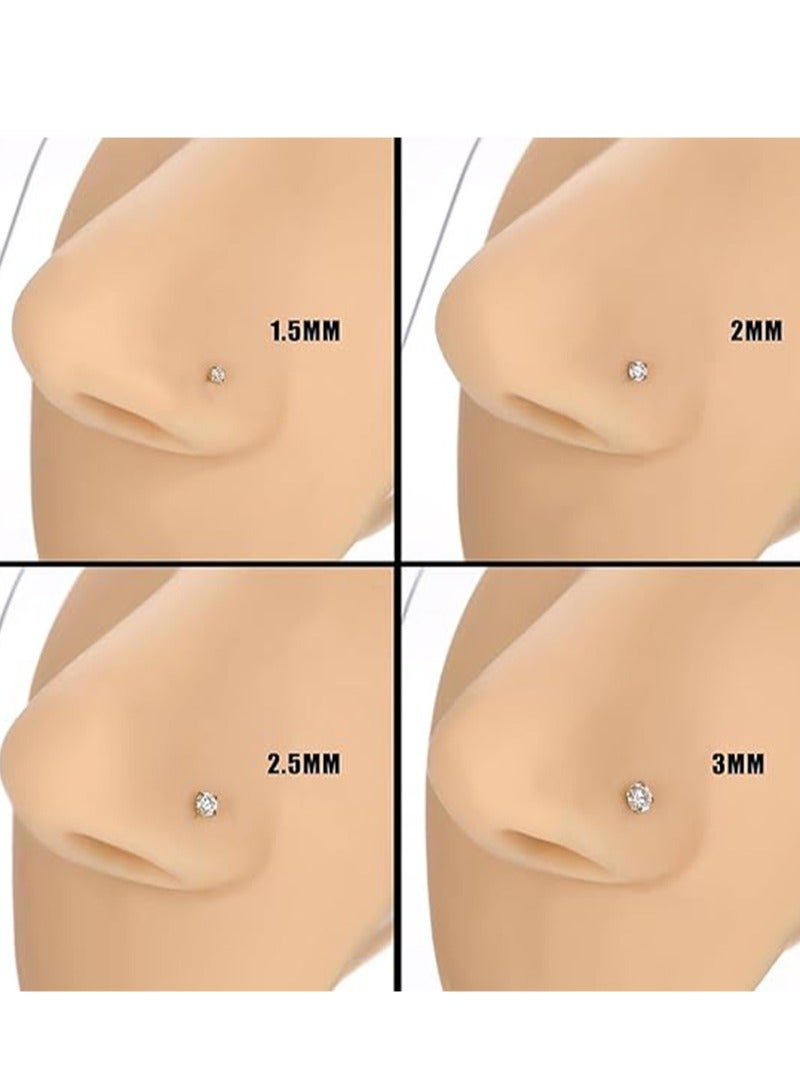 4PCS 14K Solid Gold 1.5/2/2.5/3mm Clear CZ Bone Nose Studs - Image 3