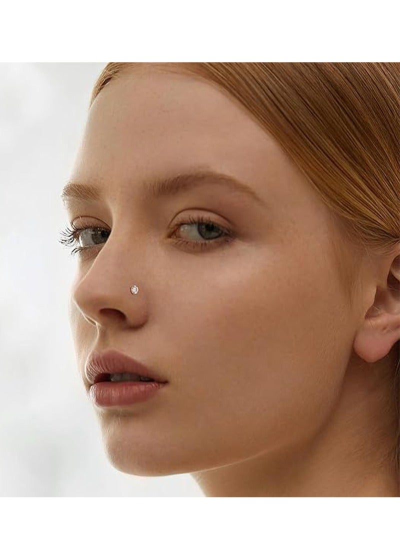 4PCS 14K Solid Gold 1.5/2/2.5/3mm Clear CZ Bone Nose Studs - Image 4