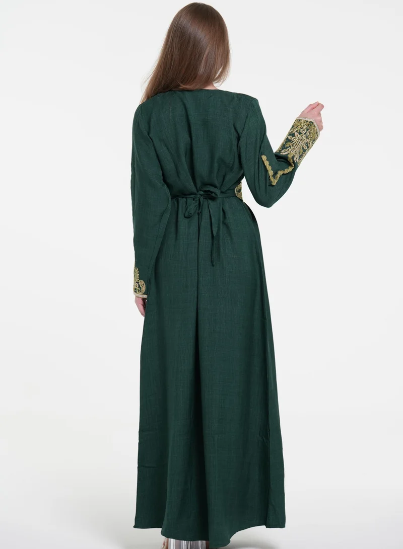 AL BENT AL SHARQIEH dark green v neck jalabiya dress for Women | Best Price UAE