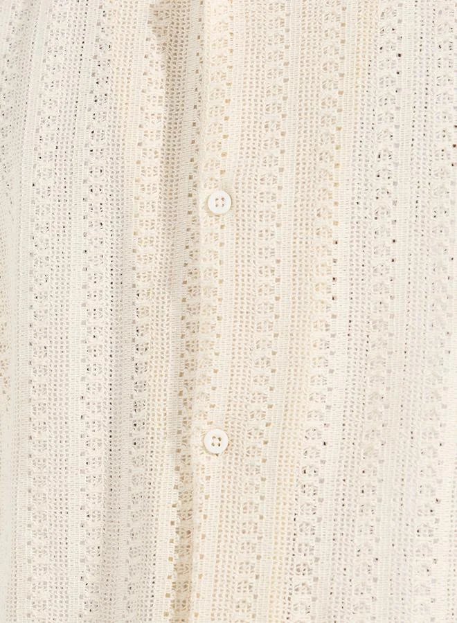 Styli Cotton Textured Resort Collar Relaxed Knit Shirt