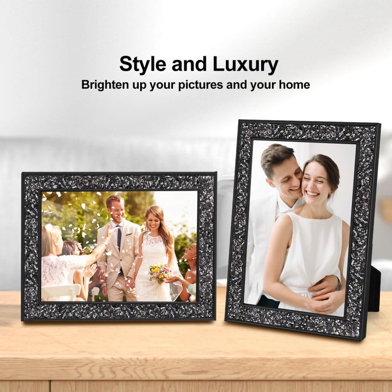 HIKWADERY 5x7 Picture Frame Glitter  Black Bling 5 by 7 Photo Frames with HD Real Glass  for Wall or Tabletop Display (5 x 7  Black) - Image 4