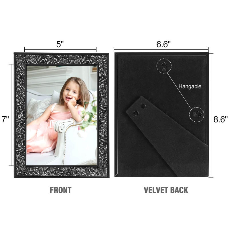 HIKWADERY 5x7 Picture Frame Glitter  Black Bling 5 by 7 Photo Frames with HD Real Glass  for Wall or Tabletop Display (5 x 7  Black) - Image 5