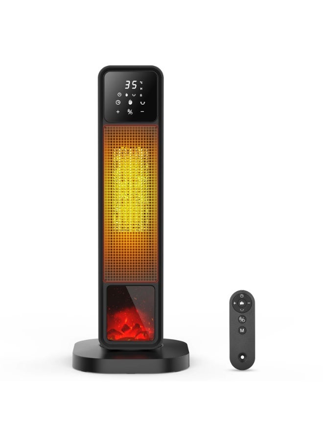 بلو فاير مدفئة ومروحة برج سيراميك بقوة 2000 واط مع تأثير لهب ثلاثي الأبعاد للمنزل والمكتب | مروحة تبريد ومدفئة ثنائية الاستخدام 24 بوصة مع ترموستات رقمي، وضع التوفير، مؤقت 12 ساعة، تذبذب 120 درجة، جهاز تحكم عن بعد، قفل أطفال، شاشة لمس، حماية من الانقلاب والسخونة الزائدة للغرفة، غرفة المعيشة، المكتب حتى مساحة 300 قدم مربع - Image 2