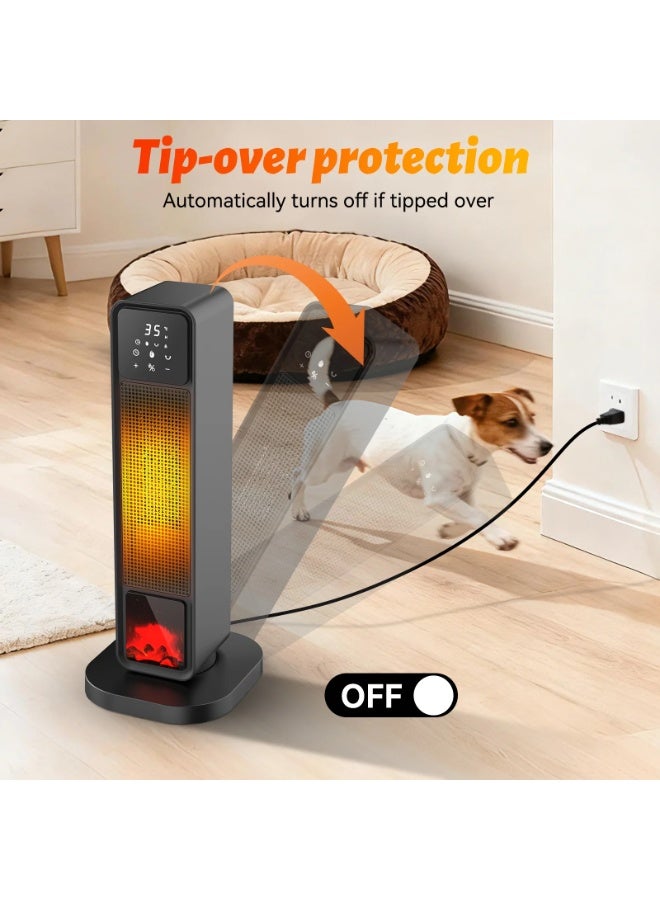 بلو فاير مدفئة ومروحة برج سيراميك بقوة 2000 واط مع تأثير لهب ثلاثي الأبعاد للمنزل والمكتب | مروحة تبريد ومدفئة ثنائية الاستخدام 24 بوصة مع ترموستات رقمي، وضع التوفير، مؤقت 12 ساعة، تذبذب 120 درجة، جهاز تحكم عن بعد، قفل أطفال، شاشة لمس، حماية من الانقلاب والسخونة الزائدة للغرفة، غرفة المعيشة، المكتب حتى مساحة 300 قدم مربع - Image 5