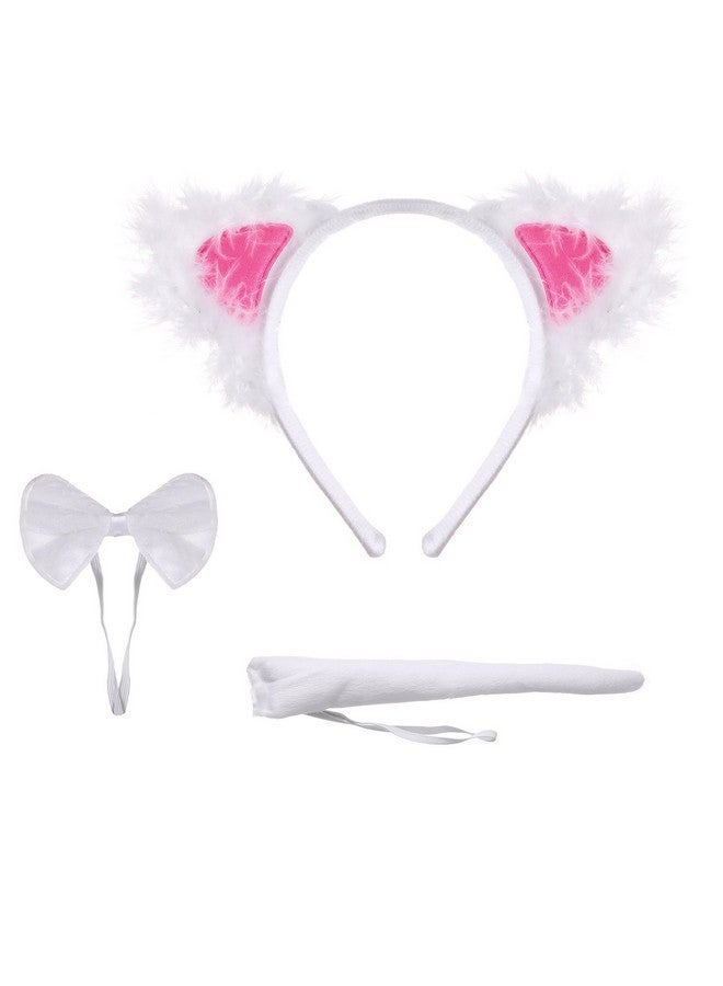 Lux Accessories White Colored Cat Pink Ears Ribbonbow Tail Costume Dressup - Image 1
