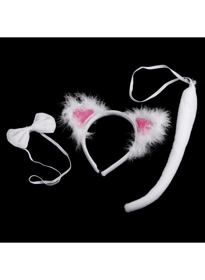 Lux Accessories White Colored Cat Pink Ears Ribbonbow Tail Costume Dressup - Image 2