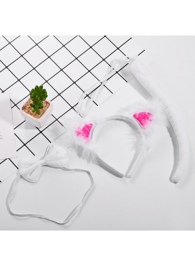 Lux Accessories White Colored Cat Pink Ears Ribbonbow Tail Costume Dressup - Image 3