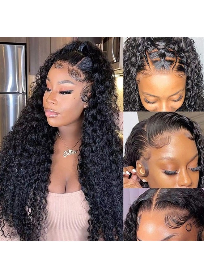 Jewhaut 26 Inch Deep Wave Lace Front Wigs Human Hair Wigs for Black Women 180% Density HD Transparent 13×4 Lace Front Glueless Wigs Human Hair Pre Plucked with Baby Hair Deep Curly Lace Frontal Human Hair Wig - Image 1