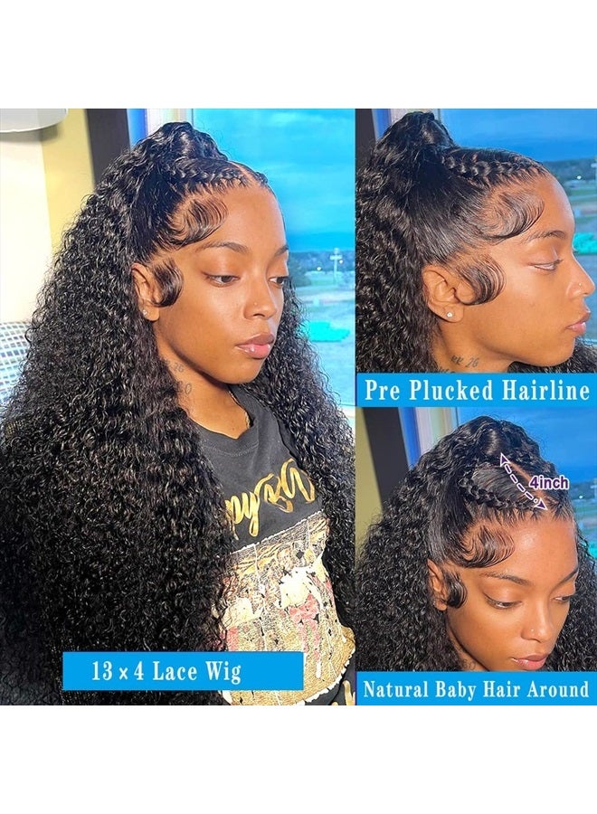 Jewhaut 26 Inch Deep Wave Lace Front Wigs Human Hair Wigs for Black Women 180% Density HD Transparent 13×4 Lace Front Glueless Wigs Human Hair Pre Plucked with Baby Hair Deep Curly Lace Frontal Human Hair Wig - Image 4