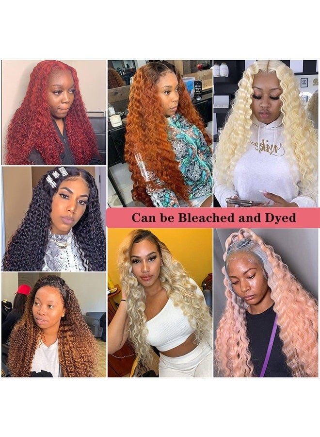 Jewhaut 26 Inch Deep Wave Lace Front Wigs Human Hair Wigs for Black Women 180% Density HD Transparent 13×4 Lace Front Glueless Wigs Human Hair Pre Plucked with Baby Hair Deep Curly Lace Frontal Human Hair Wig - Image 3