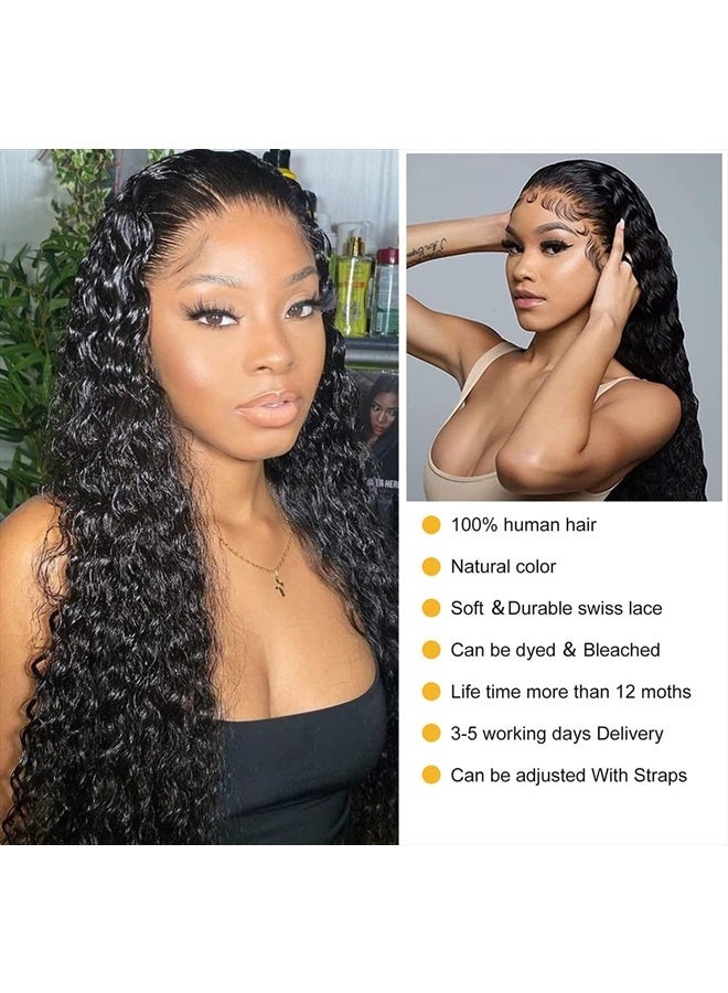Jewhaut 26 Inch Deep Wave Lace Front Wigs Human Hair Wigs for Black Women 180% Density HD Transparent 13×4 Lace Front Glueless Wigs Human Hair Pre Plucked with Baby Hair Deep Curly Lace Frontal Human Hair Wig - Image 5
