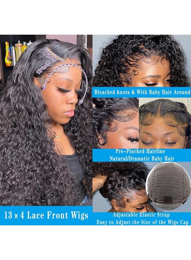 Jewhaut 26 Inch Deep Wave Lace Front Wigs Human Hair Wigs for Black Women 180% Density HD Transparent 13×4 Lace Front Glueless Wigs Human Hair Pre Plucked with Baby Hair Deep Curly Lace Frontal Human Hair Wig - Image 2