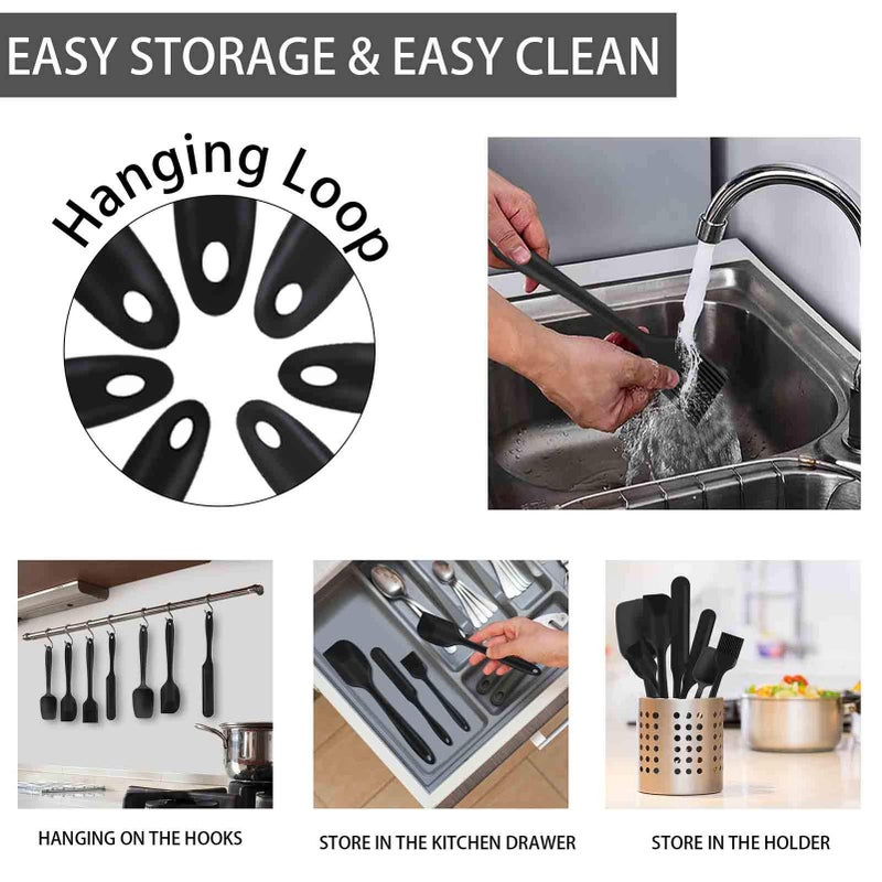 TeamFar TeamFar Silicone Spatula  7 PCS Rubber Spatulas Heat Resistant Kitchen Utensils Set for Baking Cooking Mixing  Fit Nonstick Cookware  Healthy & Non Toxic  Sturdy & One Piece  Dishwasher Safe - Black - Image 5