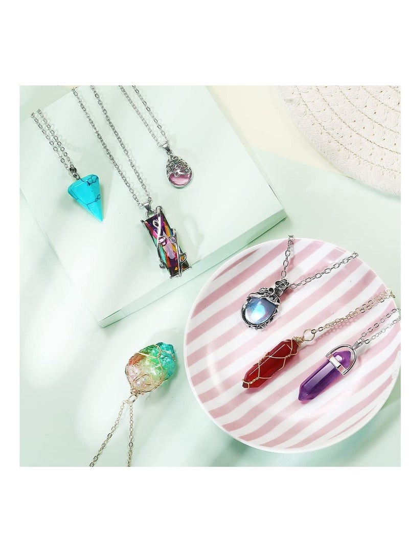 Barakah Vintage Crystal Pendant Necklaces for Women Girls Chakra Healing Carnelian Necklace Bohemian Retro Sunflower Necklace Sun and Moon Pendants 14PC - Image 5