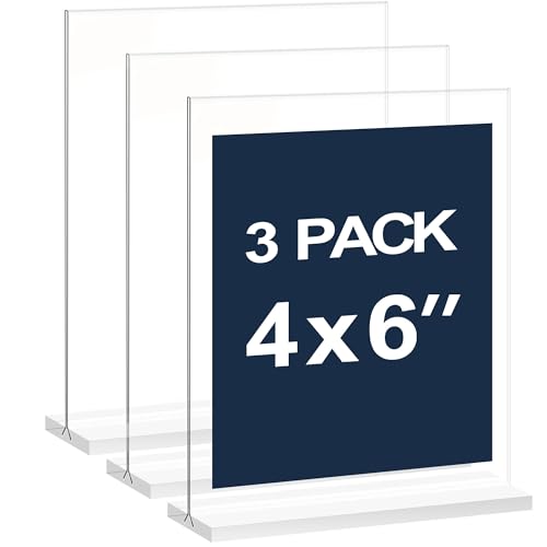 newnewshow 4x6 Inch Clear Acrylic Sign Holder Display Stand Plastic Card Holder for Business Office Retail 4x6 Inch 3 Pack - Image 1