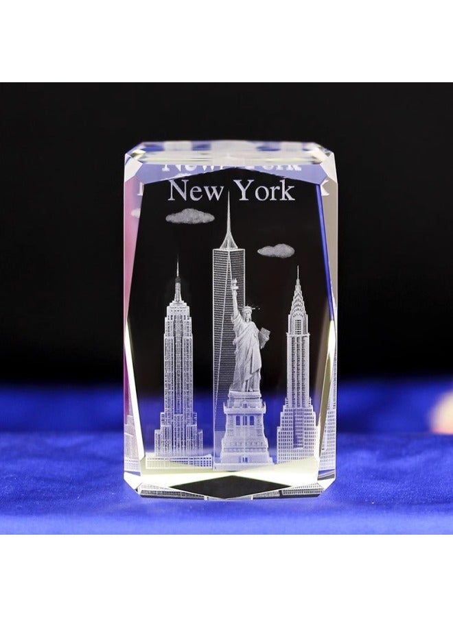 3D Laser Engraved Crystal World Landmark Figurine, Decorative Souvenir Paperweight