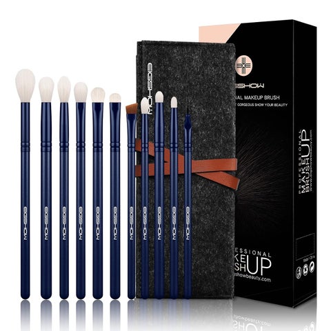 Makeup Eye Brush Set Eyeshadow Eyeliner Blending Crease Kit 11 Essential Makeup Brushes Pencil Shader Tapered Definer Professional Eyebrow Lip Make Up Tools 11pcs Set TOURMALINE BLUE