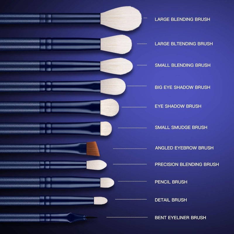Makeup Eye Brush Set Eyeshadow Eyeliner Blending Crease Kit 11 Essential Makeup Brushes Pencil Shader Tapered Definer Professional Eyebrow Lip Make Up Tools 11pcs Set TOURMALINE BLUE