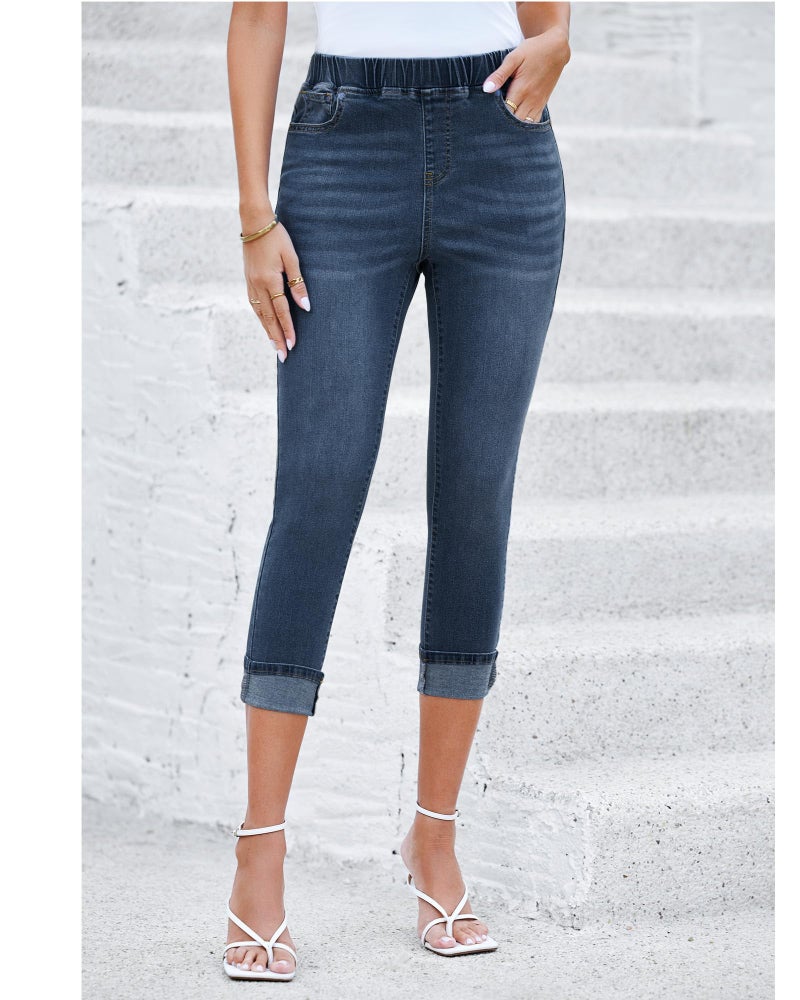 GRAPENT Trouser Jeans Western Womens Clothing Women's Clothes High Waisted Capris for Women Crop Pants Women's Wear to Work Pants & Capris Work Jeans for Women Color Vintage Dark Blue Size XL X-Large - Image 2