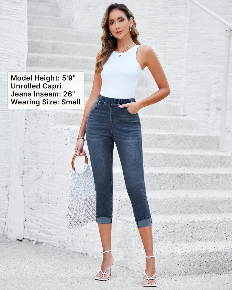 GRAPENT Trouser Jeans Western Womens Clothing Women's Clothes High Waisted Capris for Women Crop Pants Women's Wear to Work Pants & Capris Work Jeans for Women Color Vintage Dark Blue Size XL X-Large - Image 4