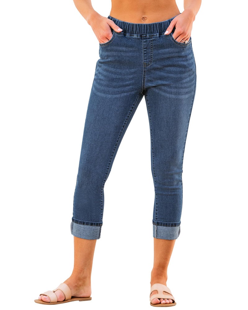 GRAPENT Trouser Jeans Western Womens Clothing Women's Clothes High Waisted Capris for Women Crop Pants Women's Wear to Work Pants & Capris Work Jeans for Women Color Vintage Dark Blue Size XL X-Large - Image 1