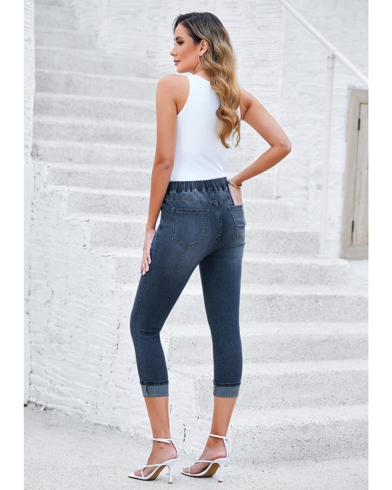 GRAPENT Trouser Jeans Western Womens Clothing Women's Clothes High Waisted Capris for Women Crop Pants Women's Wear to Work Pants & Capris Work Jeans for Women Color Vintage Dark Blue Size XL X-Large - Image 3