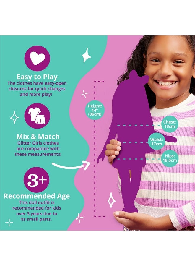 Glitter Girls 14 Inch Doll Clothes 7Pcs School Outfit Colorful Skirt & Accessories Rainbow Backpack & Glasses 3 Years + A+ Fashion - Image 4