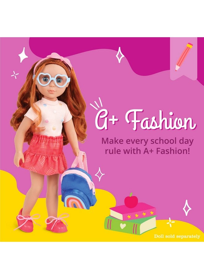 Glitter Girls 14 Inch Doll Clothes 7Pcs School Outfit Colorful Skirt & Accessories Rainbow Backpack & Glasses 3 Years + A+ Fashion - Image 2