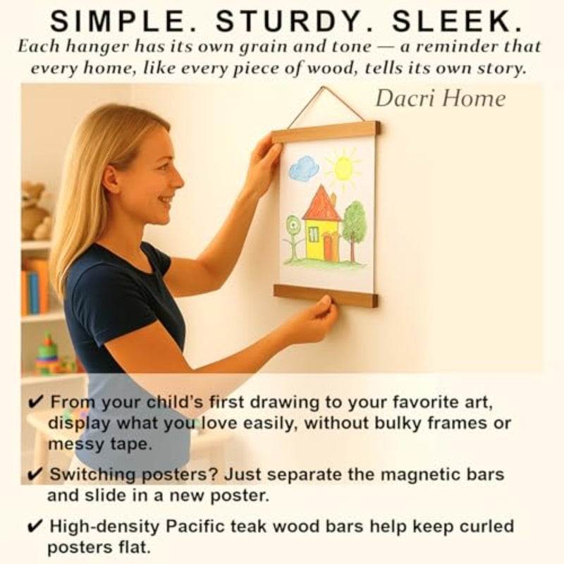 17" Magnetic Poster Hanger Frame - Teak Wood Poster Frame, Strong Magnets for Easy Hanging Print Picture Map Wall Art 17x22 17x24 17 inch, Solid teak wood magnetic frame fits 17x22 or 17x24 vertical posters, 17"-wide pictures, canvas, scrolls and diamond paintings - Image 5