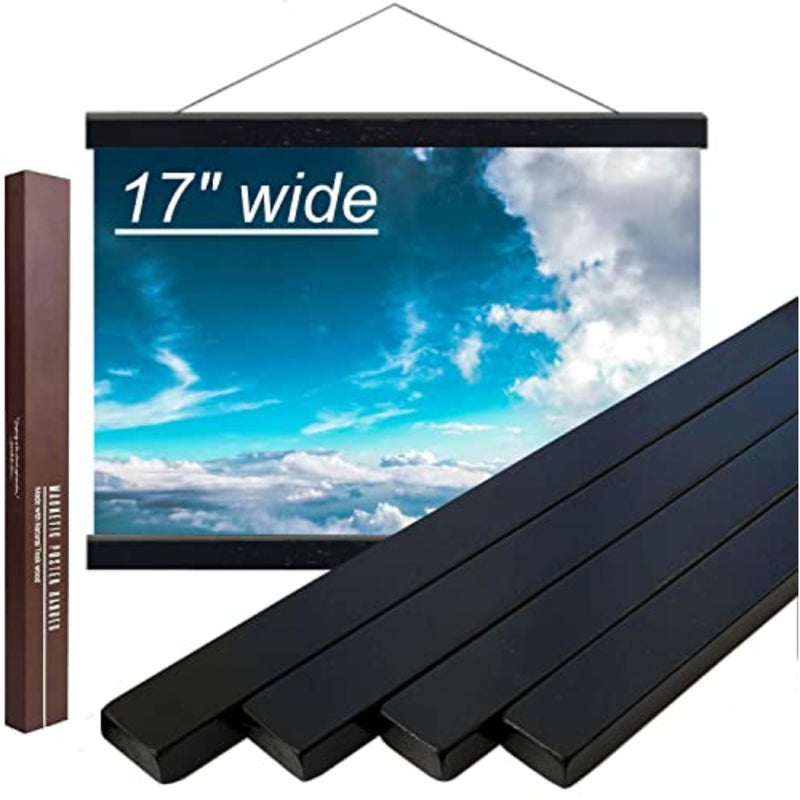 17" Magnetic Poster Hanger Frame - Teak Wood Poster Frame, Strong Magnets for Easy Hanging Print Picture Map Wall Art 17x22 17x24 17 inch, Solid teak wood magnetic frame fits 17x22 or 17x24 vertical posters, 17"-wide pictures, canvas, scrolls and diamond paintings - Image 1