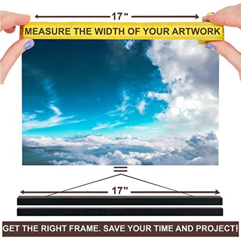 17" Magnetic Poster Hanger Frame - Teak Wood Poster Frame, Strong Magnets for Easy Hanging Print Picture Map Wall Art 17x22 17x24 17 inch, Solid teak wood magnetic frame fits 17x22 or 17x24 vertical posters, 17"-wide pictures, canvas, scrolls and diamond paintings - Image 4