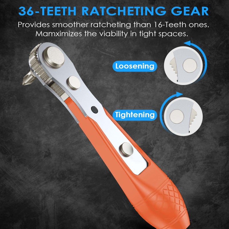 GreaTalent 133in1 Mini Ratchet Wrench Screwdriver Bit Set with 1/4" Hex Shank Phillips/Pozidriv/Hexagon/Torx/Slotted/Square Bits, 36-Tooth Gear, Magnetic Bit Holder, 90 Degree Drive Handle - Image 3