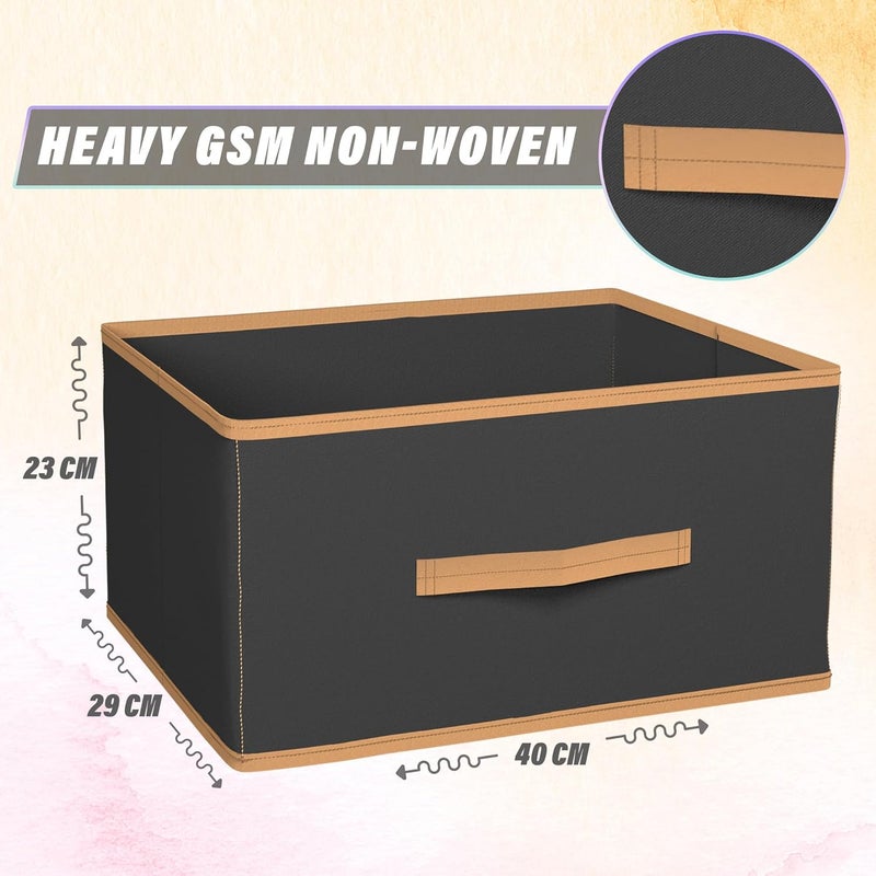 Kuber Industries Foldable Boxes For Storage Pack of 6 Multipurpose Storage Organizer Basket For Clothes Wardrobe Closet Toys Books Socks Undergarment Organizer With Handle Black - Image 3