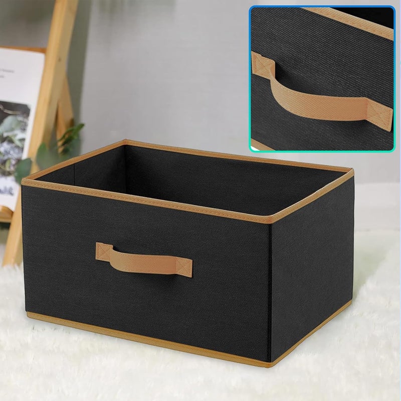 Kuber Industries Foldable Boxes For Storage Pack of 6 Multipurpose Storage Organizer Basket For Clothes Wardrobe Closet Toys Books Socks Undergarment Organizer With Handle Black - Image 2