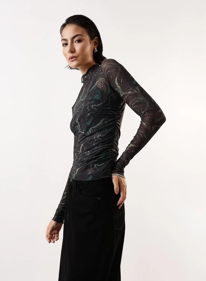Hubberholme Women's Green 100% Polyester Self Design Pattern Slim Fit Tops